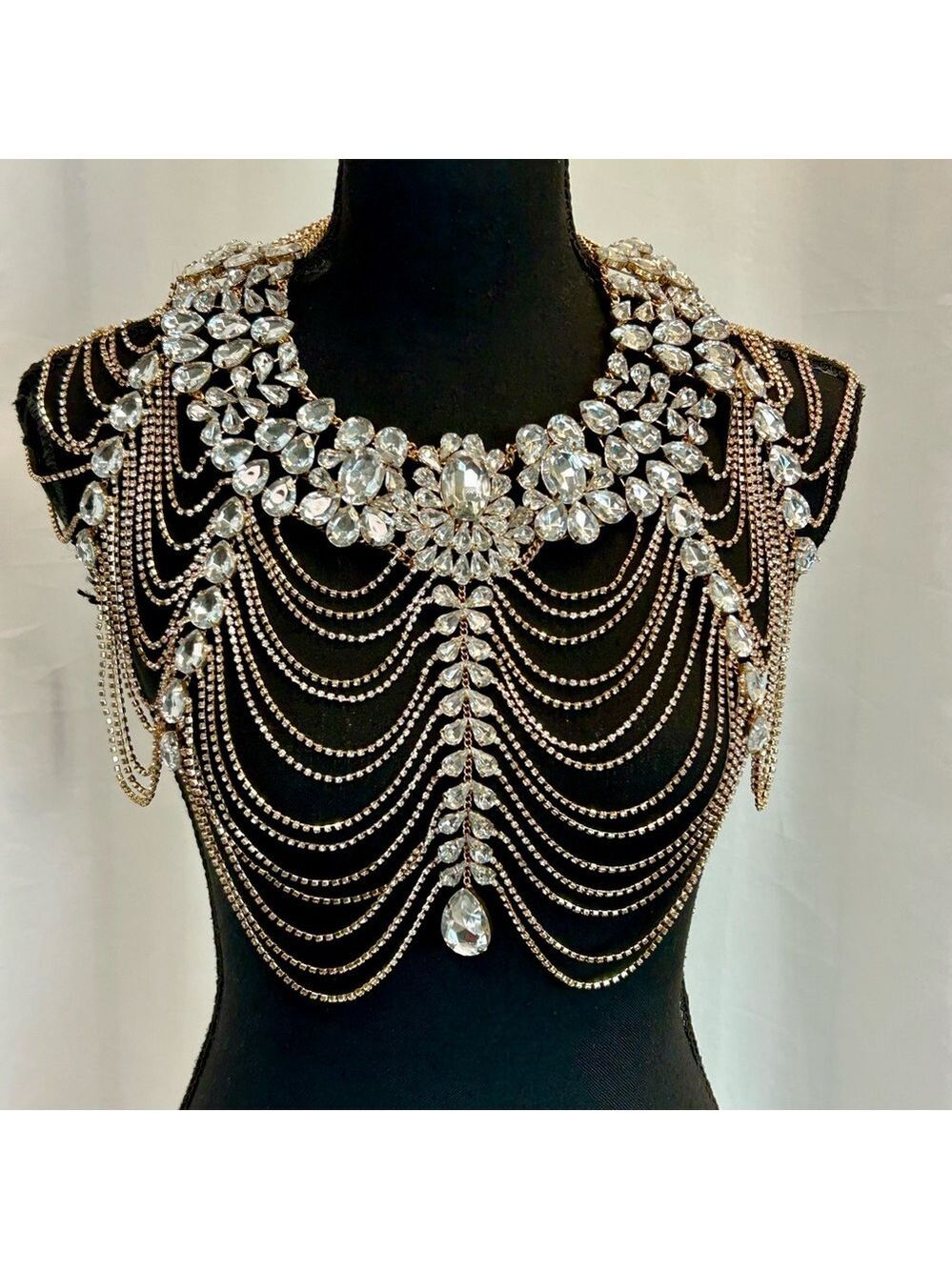 Bridal Luxury Wedding Body Jewelry Crystal Rhinestone Necklace Chains Statement